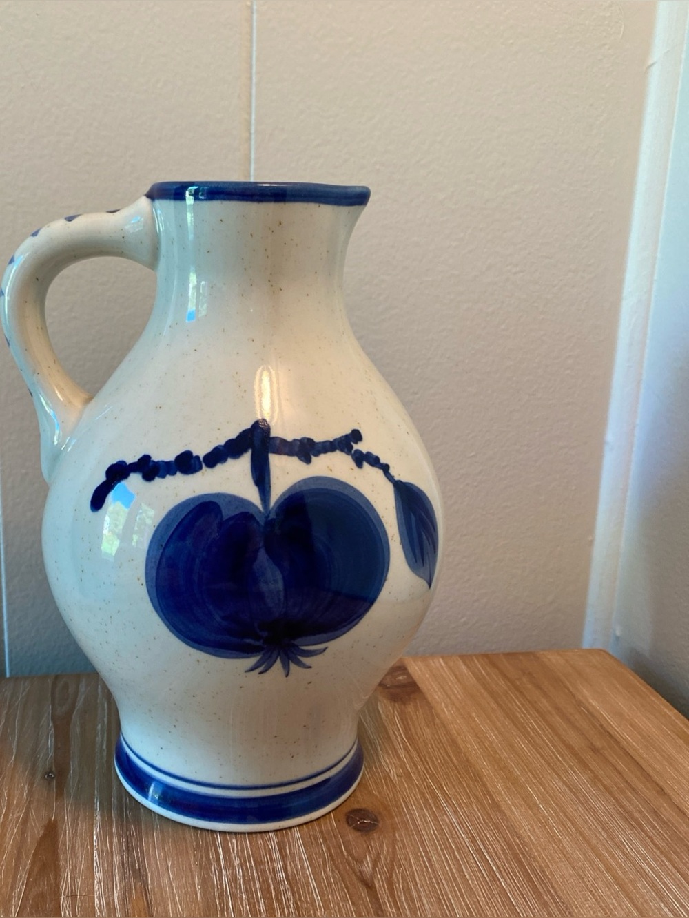 VTG Waechtersbach 8” Blue Ewer Apple Glazed Pitcher Beehive Mark Germany Blue